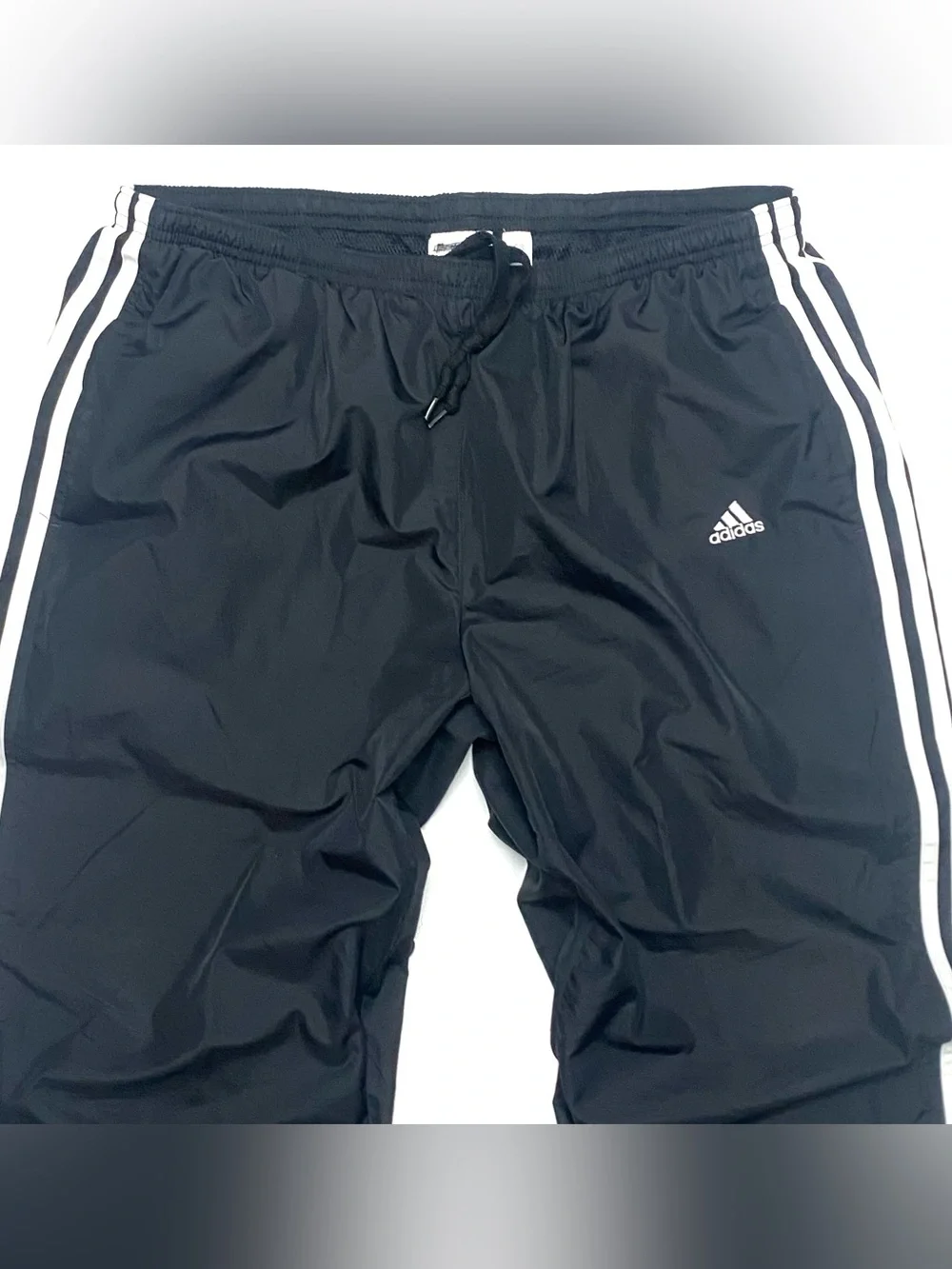 Vintage Adidas Originals Black 3 Stripe Mesh Lined Windbreaker Track Pants XL